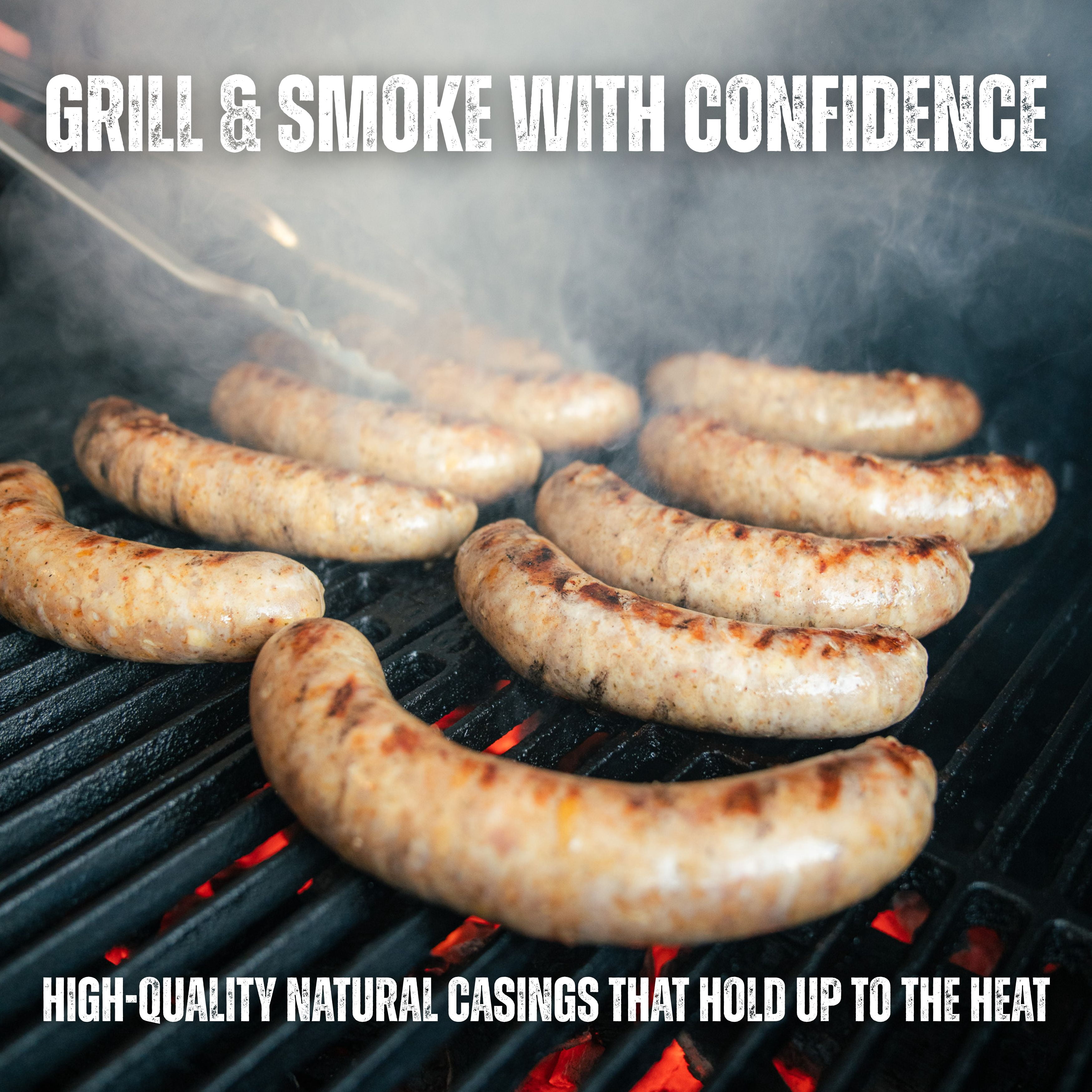 The Bearded Butchers Natural Hog Casings 32-35mm, Edible Sausage Casing for 25-30 lb Meat, Pre-Flushed, Resealable Bag