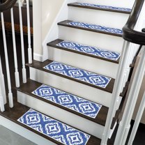 SussexHome Tetra One Design 9" X 28" Stair Treads - 70 % Cotton Anti-Slip Carpet Strips for Indoor Stairs-Easy to Install Stair Treads with Double Adhesive Tape-Safe, Extra-Grip, 7-Pack-Navy