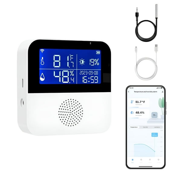 GJX Indoor Outdoor Thermometer Wireless,WiFi Digital Thermometer with Smart App and Data Recording,Remote Monitor for Baby Rooms,Greenhouse Accessories