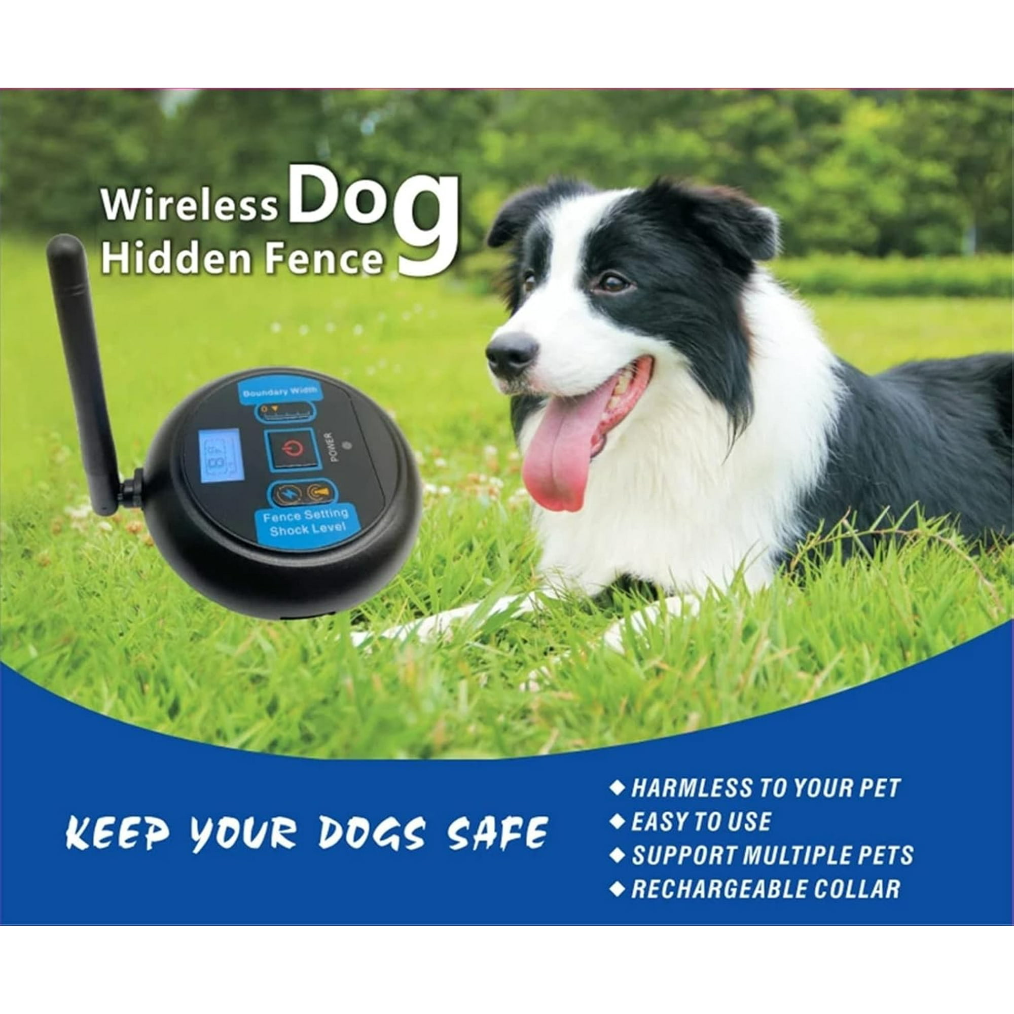 Wireless Dog Fence Electric Training Collar Safe Effective Vibrate Shock Dog Fence Adjustable Range Pets Containment System Boundary Container