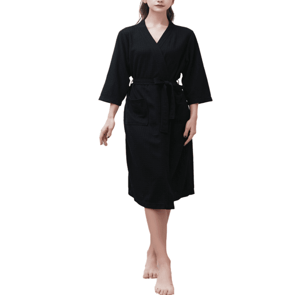 Women Waffle Knit Kimono Spa Robe Soft Cozy Breathable Lightweight Bathrobe with Side Pockets