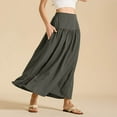 thumbnail image 6 of Ohufall Women's Flowy Maxi Skirts Summer Solid Casual Elastic High Waist Skirt Fashionable Casual Pleated Long Skirts for Women, 6 of 8