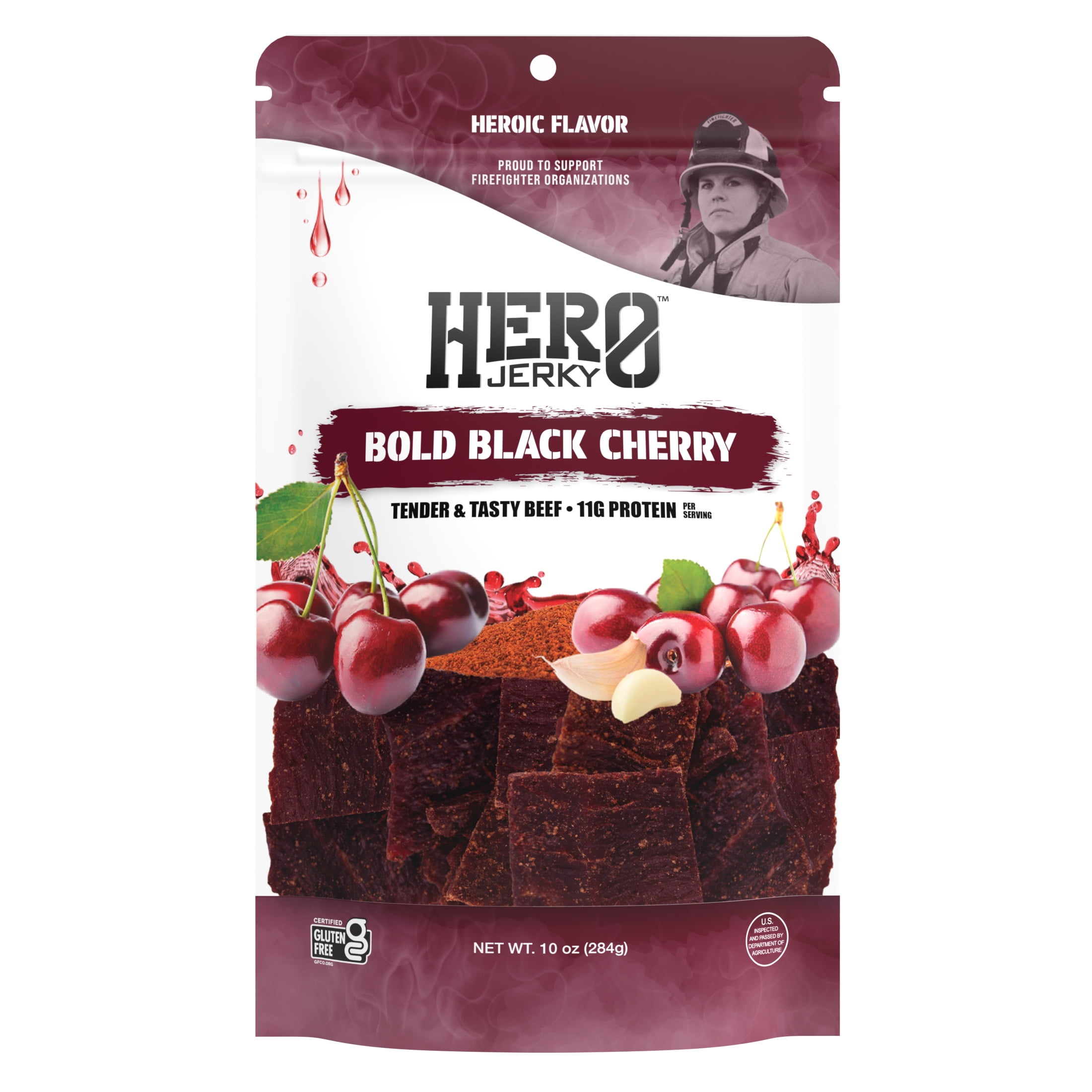 (4 pack) Hero Bold Black Cherry Beef Jerky 10oz Resealable Bag