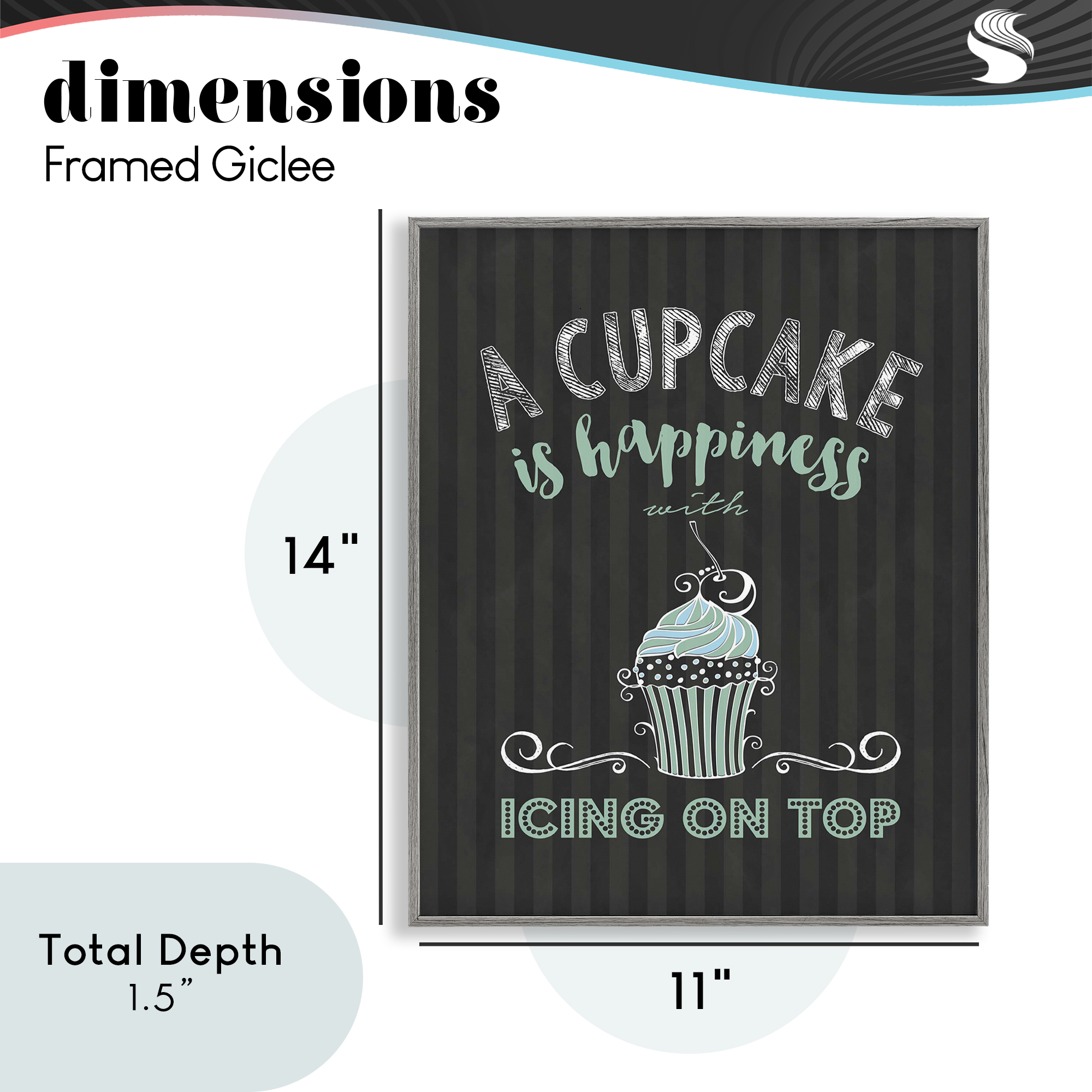 Cupcake Is Happiness with Icing Gray Framed Giclee Art, design by Lettered and Lined