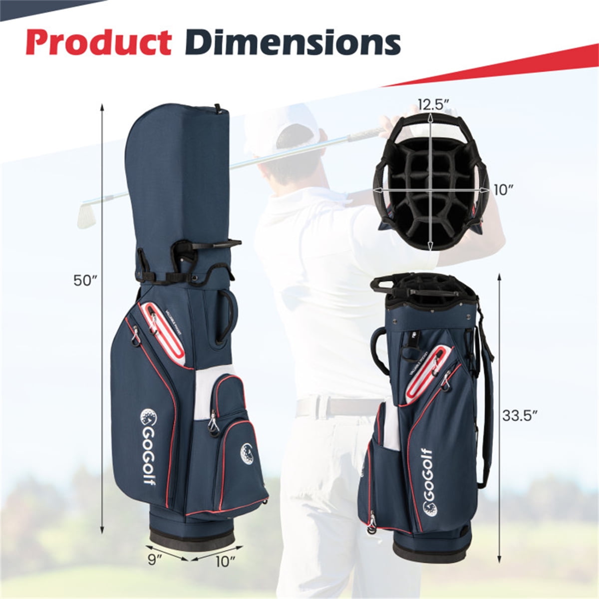 Golf Cart Bag 14 Way Full Divider Top 6 Zippered Pockets With Large Cooler Pocket Waterproof Zippers Rain Hood Umbrella Holder And Lightweight Polyester Golf Club Carry Bag Cart Bag For Golfer