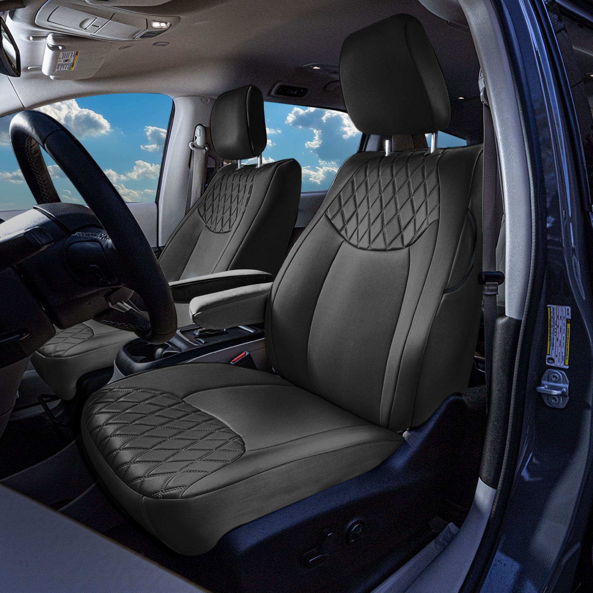 For Chrylsler Pacifica 2017-2025 FH Group Custom Fit Car Seat Covers [Front - No DVD w/ Armrest 2017-2025] Black