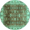 thumbnail image 1 of Ahgly Company Machine Washable Indoor Round Abstract Turquoise Blue Modern Area Rugs, 5' Round, 1 of 4