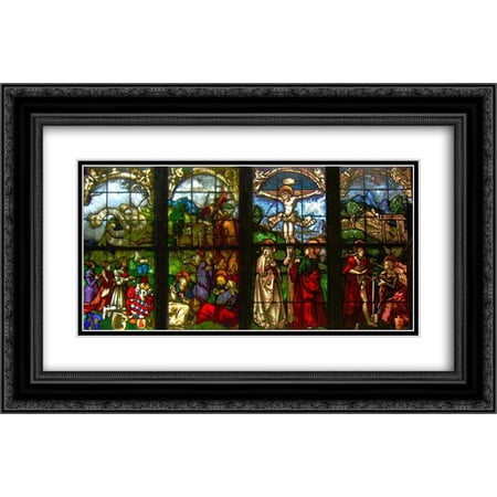 Hans Baldung 2x Matted 24x16 Black Ornate Framed Art Print 'These stained glass windows in the Blumeneck Family Chapel'