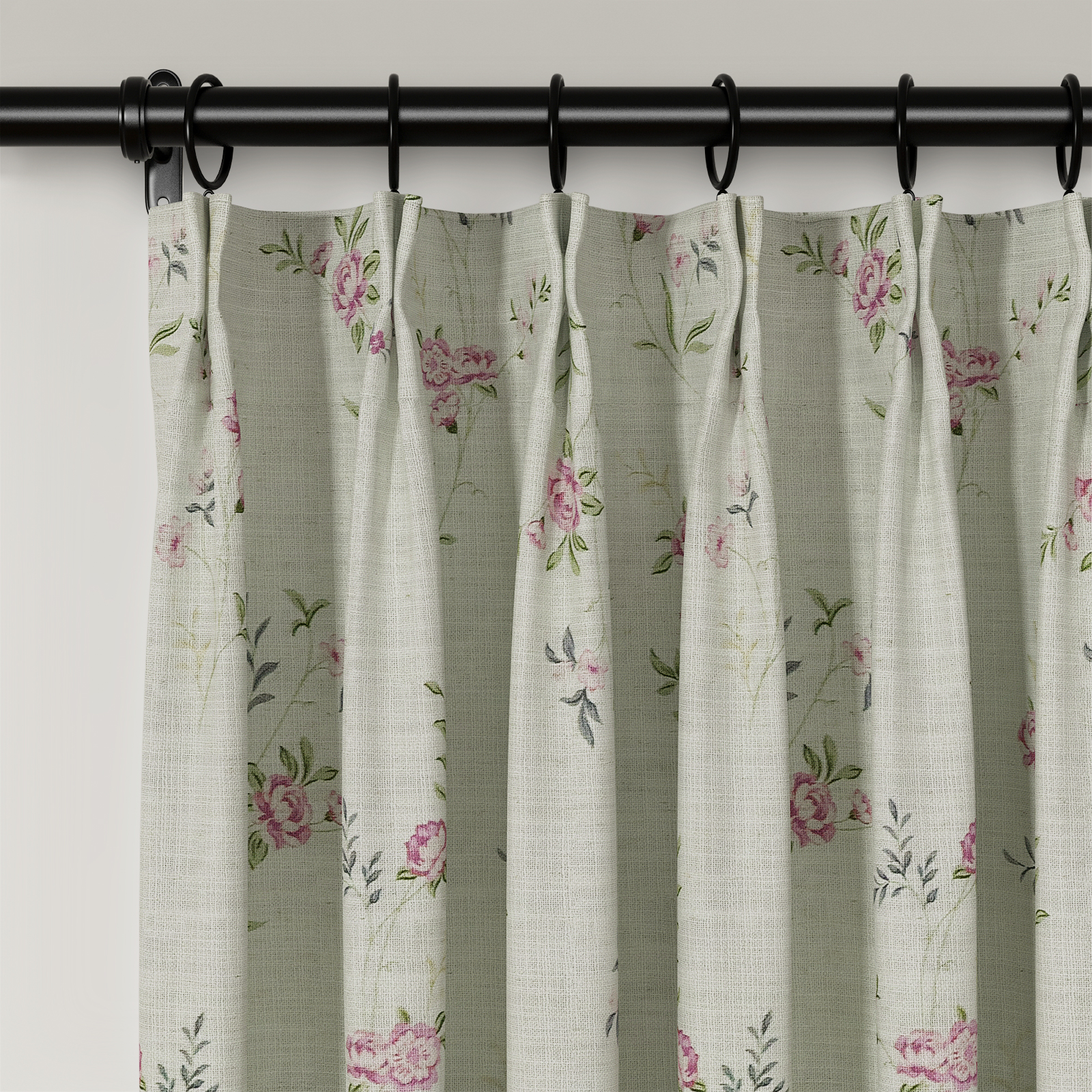 TWOPAGES 52"x96" Linen Blend Drape Country Floral Light Filtering Pinch Pleat Curtain for Kids Room, 1 Panel, Flower