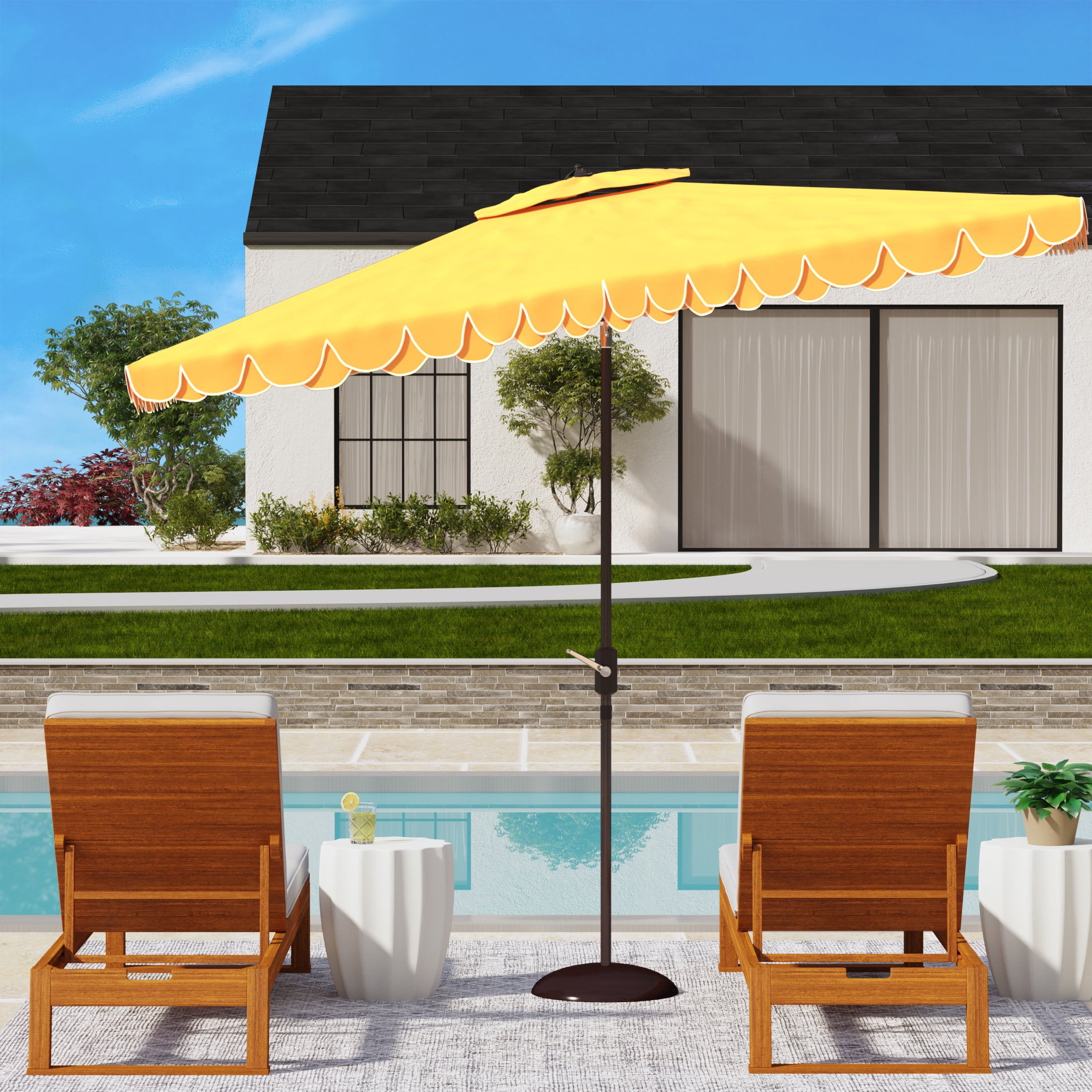 SAFAVIEH Elegant 6.5' X 10' Market Crank Patio Umbrella, Yellow