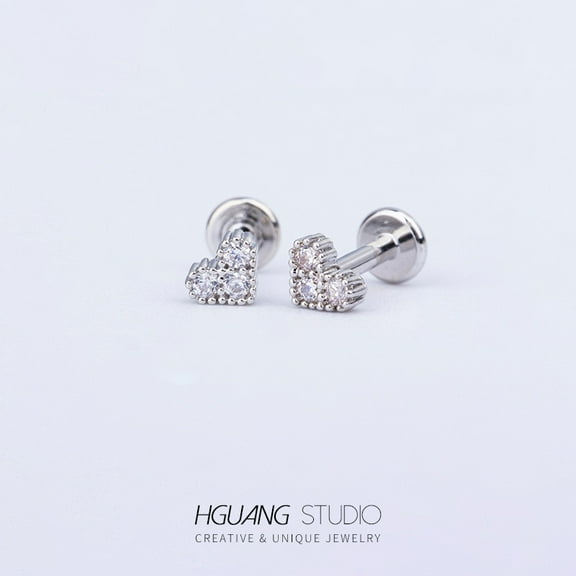 1pc Stainless Steel Micro Pave Clear Cubic Zirconia for Women Men Flat Back Earring Heart Cartilage Earrings 6mm Pin: 1.2mm