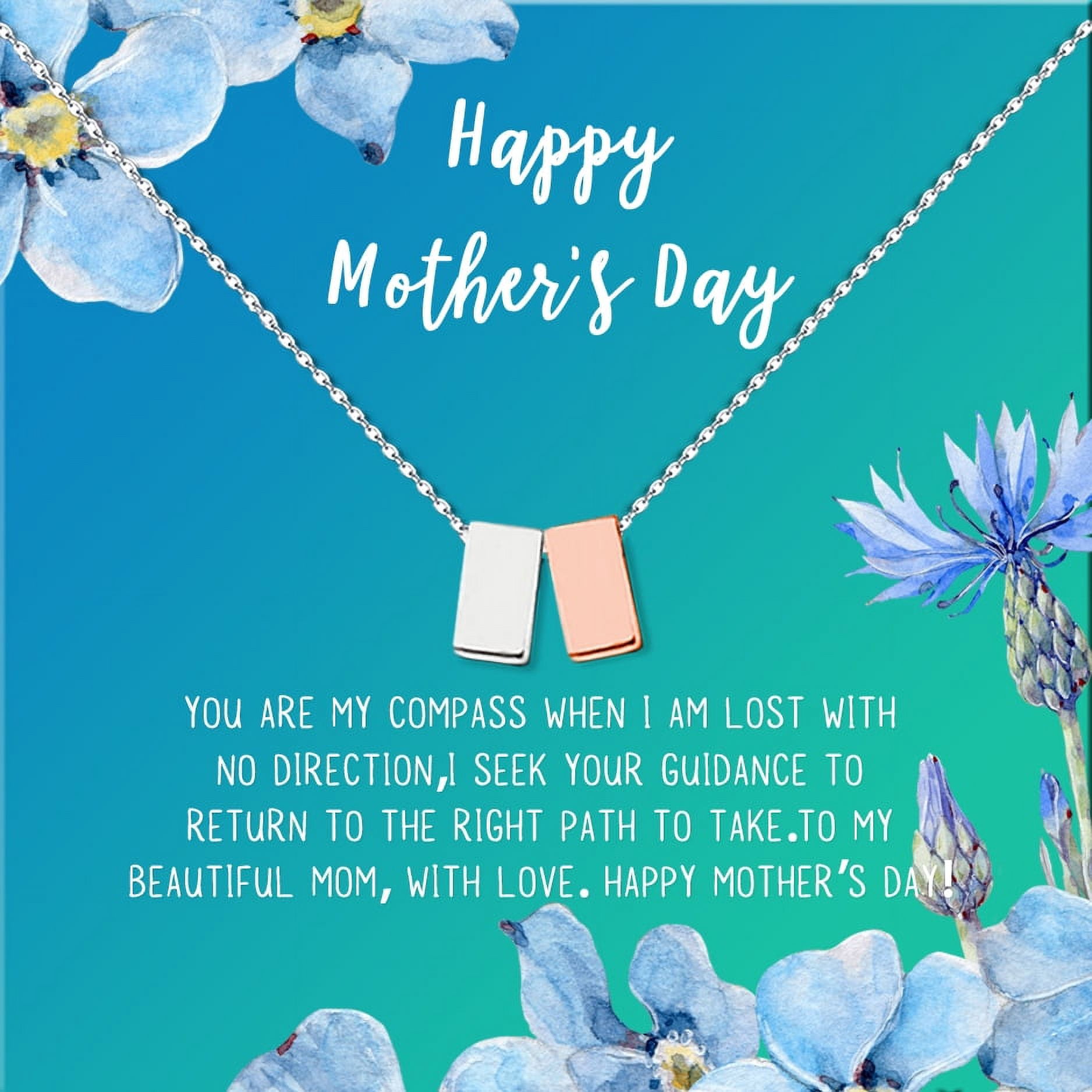 Mother's Day Necklace and Card, Gift for Mom, Gift for Her, Card Necklace Mother's Day Present, Heart Necklace for Mother's Day, Pendant Necklace for Mother [Silver and RG Cube, 18" Chain]
