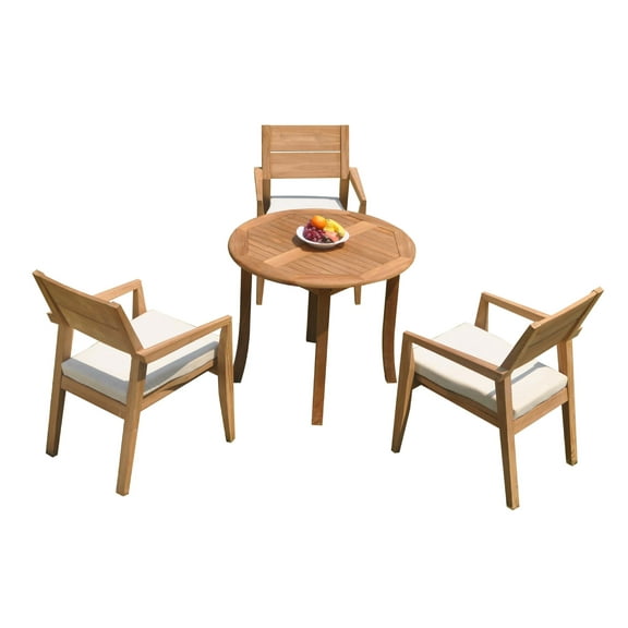 Grade-A Teak Dining Set: 3 Seater 4 Pc: 36" Round Table And 3 Vellore Stacking Arm Chairs Outdoor Patio WholesaleTeak #51VL0704