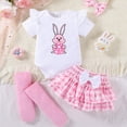 thumbnail image 2 of Baby Girl Easter Outfit Toddler Girl Summer Clothes Short Sleeve Bunny Romper and Ruffle Skirt Dress, 2 of 6