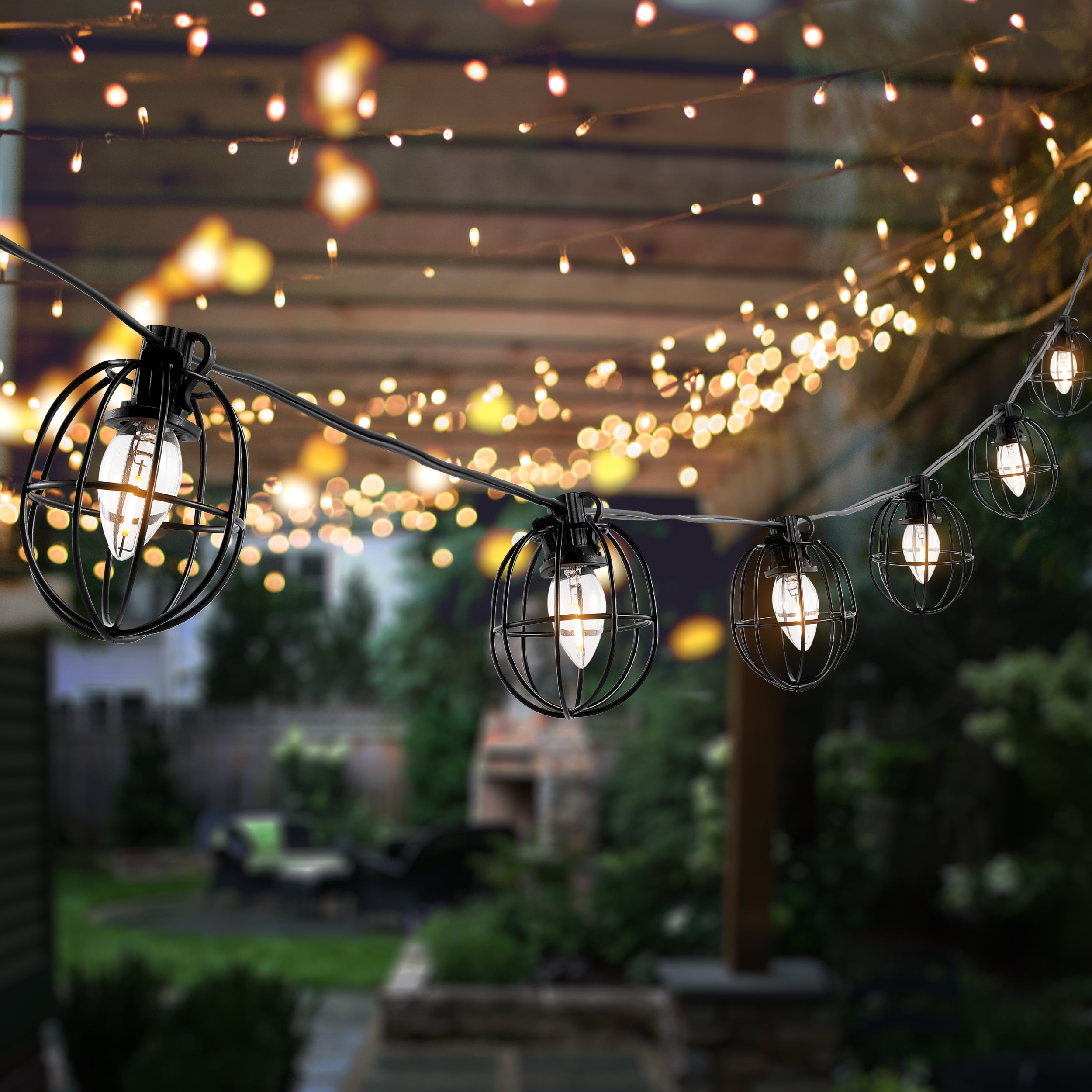 SAFAVIEH Garnet 10-Light C7 Black Plastic Outdoor String Light with Black Shade