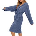 thumbnail image 5 of Long Sleeve Cotton Robes for Women Fuzzy Women's Nightgowns & Sleepshirts Oversize Length Women's Sleepwear House Womens Robe Blue, 5 of 9