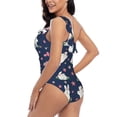 thumbnail image 5 of Yiaed Rabbit And Flower Print Women One Piece Swimsuits Tummy Control One Shoulder Bathing Suits Pattern Ruffle Swimwear-Medium, 5 of 8