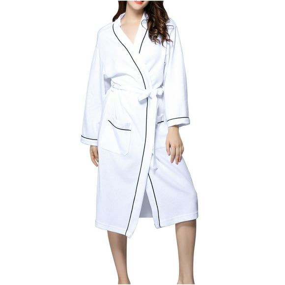 AherBiu Womens Robes Lightweight Soft Long Sleeve Bathrobe Knee Length Robe Pajamas Sleepwear with Pockets