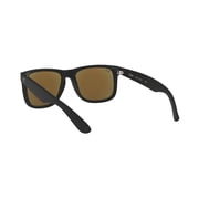 Ray-Ban Justin Sunglasses for Women and Men with Rubber Black Frames and Blue Flash Lenses, Size 55