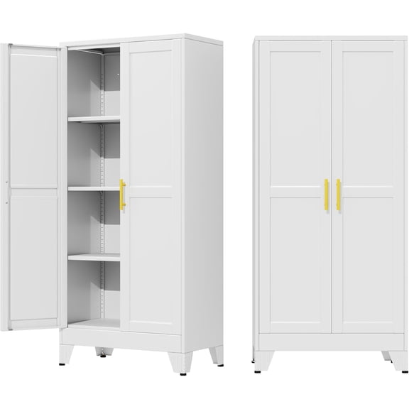 61" Metal Garage Storage Cabinet with 2 Doors and 3 Adjustable Shelves,Metal Storage Cabinets,Steel Tool Cabinets for Home,Office,Garage,Warehouse(White, 61''H x 27''W x 14''D)