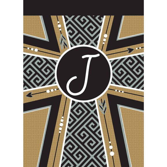 Magnolia Gardens 13 x 18 in. Double Applique Monogram J Cross Burlap Garden Flag