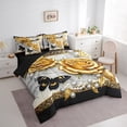 thumbnail image 3 of Manfei 3D Gold Rose Floral 7 Pieces Bed in a Bag Twin Size for Girls, Chic Butterfly Bed Set, Luxury Pearl Print Bed Sheets Setp with Comforter, Lightweight Bedroom Decoration, 3 of 8