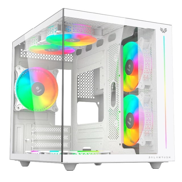 Gabinete Gamer BALAM RUSH TANK PRO EVO GM955 M-ATX Mini Torre 3 Fan RGB USB-C Blanco BR-937337 blanco