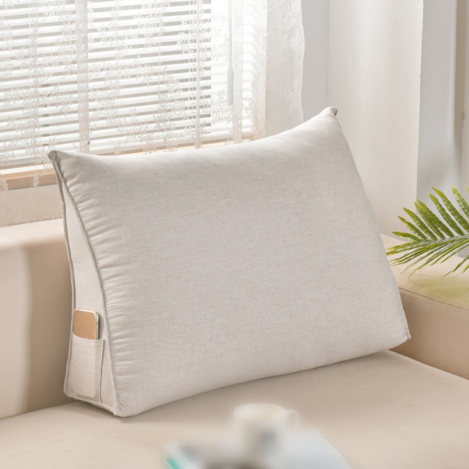 Triangular Back Support Pillow - Large Wedge Bolster Cushion for Reading in Bed & Sofa - Lumbar Neck Support with Removable Cover - Office Chair & Daybed Pillow