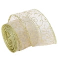 thumbnail image 2 of Christmas Wired Ribbon, Ivory Sheer Organza with Gold Glitter Swirl Pattern, Metallic Edge for Tree Decor, Gift Wrapping and Bows, 2 of 4