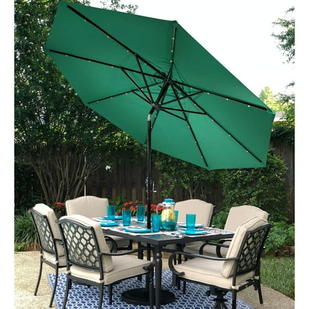 Sun Ray - 9' Round Solar Lighted Umbrella - Taupe