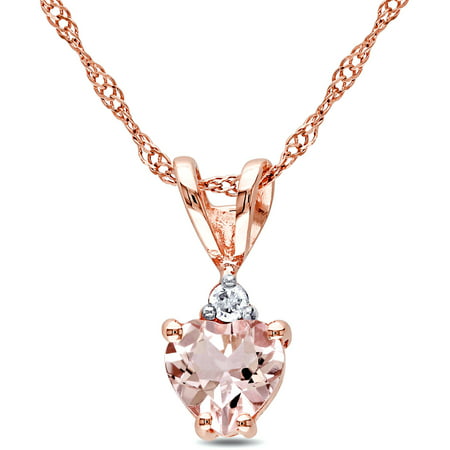 Tangelo 1/2 Carat T.G.W. Morganite and Diamond-Accent 10kt Rose Gold Heart Pendant, 17