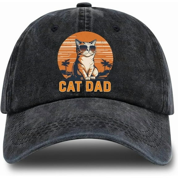 Cat Dad Adjustable Washed Cotton Baseball Cap, Funny Cat Retro Trucker Hat Gift for Men Grandpa Dad Cat Lover