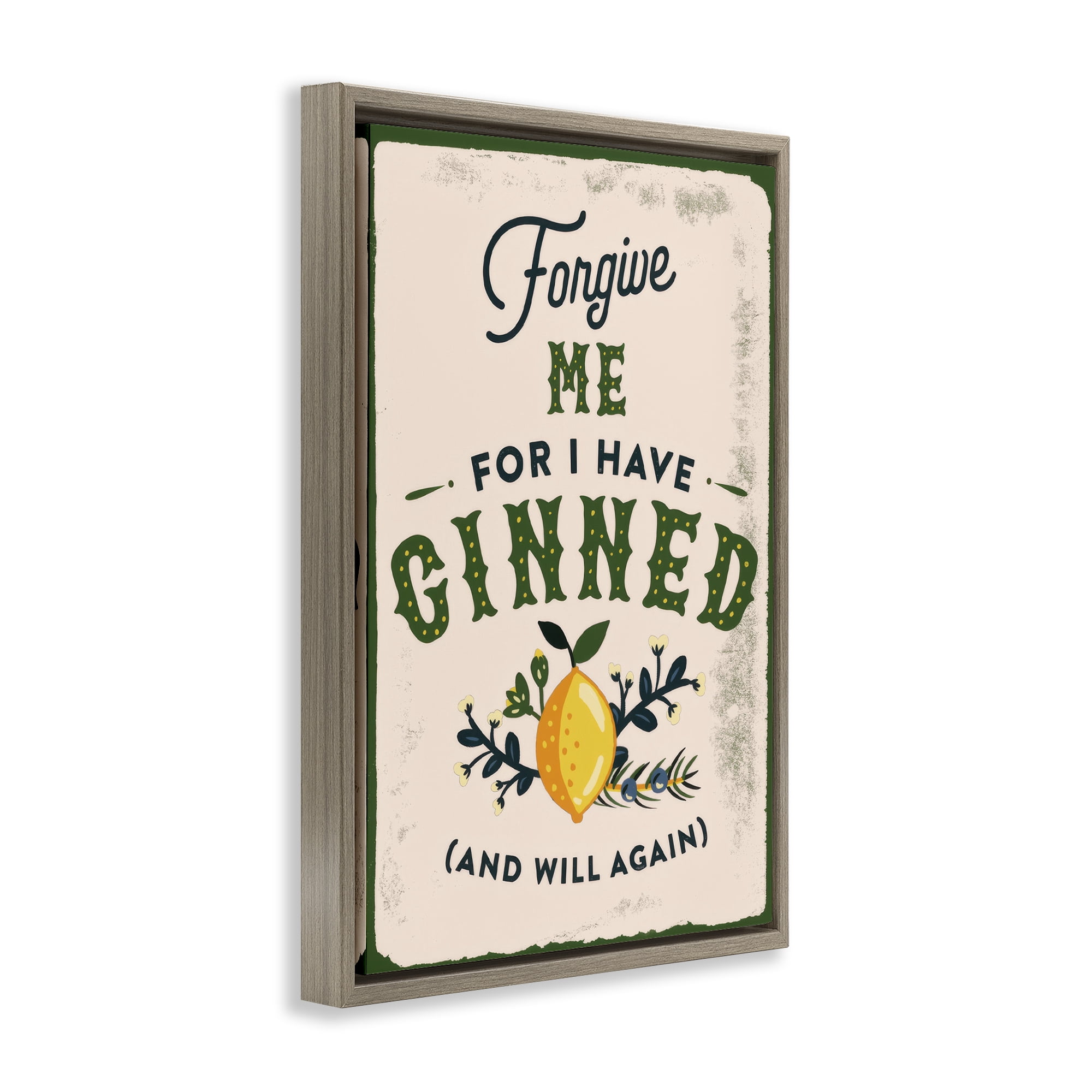 Stupell Industries Forgive Me For I Have Ginned Food & Beverage Painting Brown Floater Framed Canvas Art Print Wall Art, 21 x 31