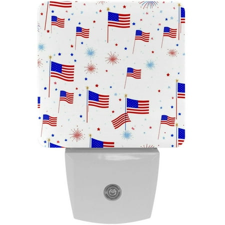 

Night Light Night Lights Plug into Wall Dusk to Dawn Sensor White Led Night Light 2 Pack Nightlight for Bedroom Bathroom Hallway Kitchen Blue Red Star Fireworks American Flag White