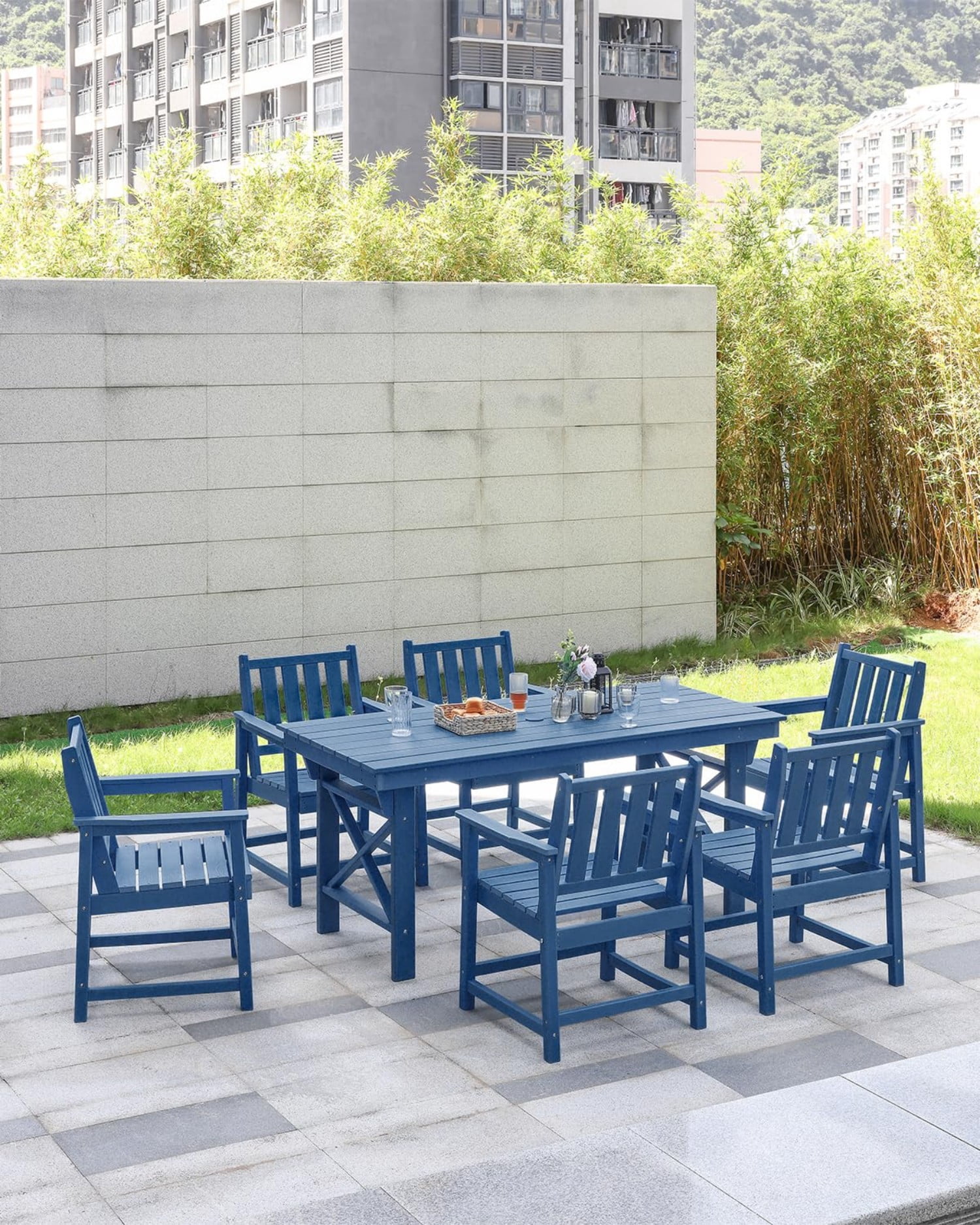 HDPE Dining Chair Set of 4, All Weather Outdoor Dining Chairs with Ergonomic Backrest, Heavy Duty Patio Chairs for Backyard, Garden, Poolside, Deck, Navy