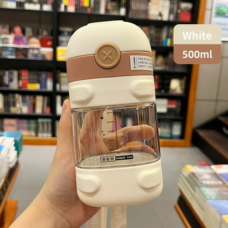 

Tritan Kawaii Cute Straw Cup with Silicone Straw Lovely Clearly Marked Large Capacity Cartoon Design 500ml Kids Milk Water Bottle