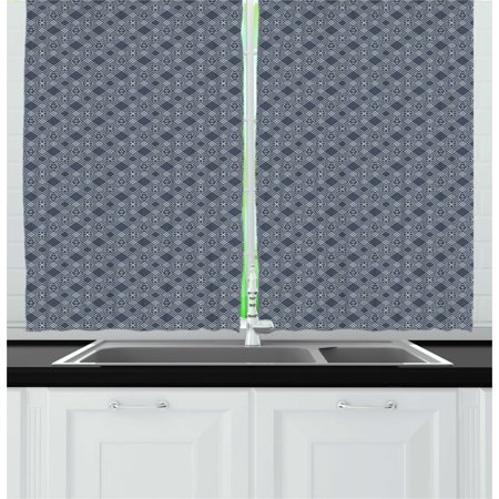 Navy Blue White Striped Curtains Japanese Curtains 2 Panels Set, Striped Checked Pattern with Squares Floral Motifs Geometric, Window Drapes for Living Room Bedroom, 55W X 39L Inches, Charcoal Grey Dark Blue White, by Ambesonne ()