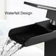 thumbnail image 4 of Grifo de baño negro, cascada, rectangular, de un solo orificio, cartucho de cerámica, grifo mezclador de fregadero cuadrado ajustable en frío y caliente, acero inoxidable mate, 4 of 5