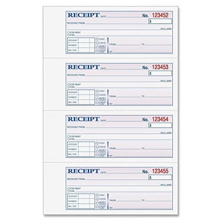 Adams Money and Rent Receipt Book, 3-Part, Carbonless, White/Canary/Pink,7 5/8" x 10 7/8", 100 Sets per Book, Pack Of 2
