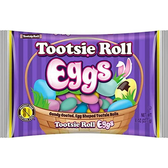 Candy Coated, Tootsie Roll Egg Shaped Candies, Perfect Easter Treats for Baskets or Hunts, 8 oz Bag