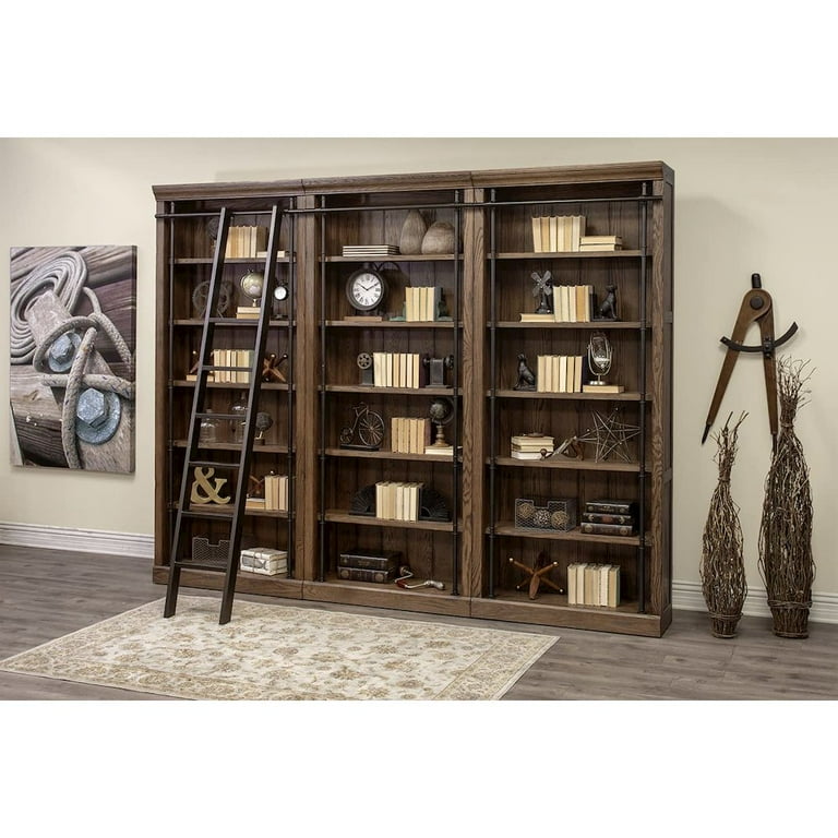 Avondale Rustic 8' Tall Bookcase Wall with Ladder