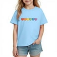 thumbnail image 2 of Girls Rainbow Heart T-Shirt Short Sleeve Cotton Kids Top Casual Crew Neck Blue Graphic Print Sizes 4T-12,Size 7 T, 2 of 9