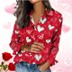 thumbnail image 2 of Camiseta de satén impresa del día de San Valentín de manga larga de las mujeres, botón para arriba suéter de solapa para invierno primavera, 2 of 9