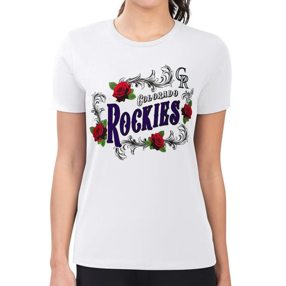 Women's G-III 4Her by Carl Banks White Colorado Rockies Super-Slim Fit Lightweight Retro Roses T-Shirt