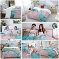 thumbnail image 5 of 3 Piece Teal Pink Marble Duvet Cover Set Twin Size,Microfiber Comforter/Quilt Cover with Corner Ties and 2 Pillowcases,Abstract Ink Painting Modern Luxury All Season Soft Bedding with Zipper Closure, 5 of 8