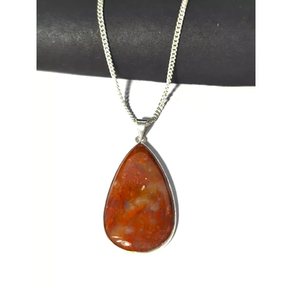 ROYALGEMSTONE Natural Amber Teardrop Pendant Necklace, Sterling Silver Chain, Orange-Brown