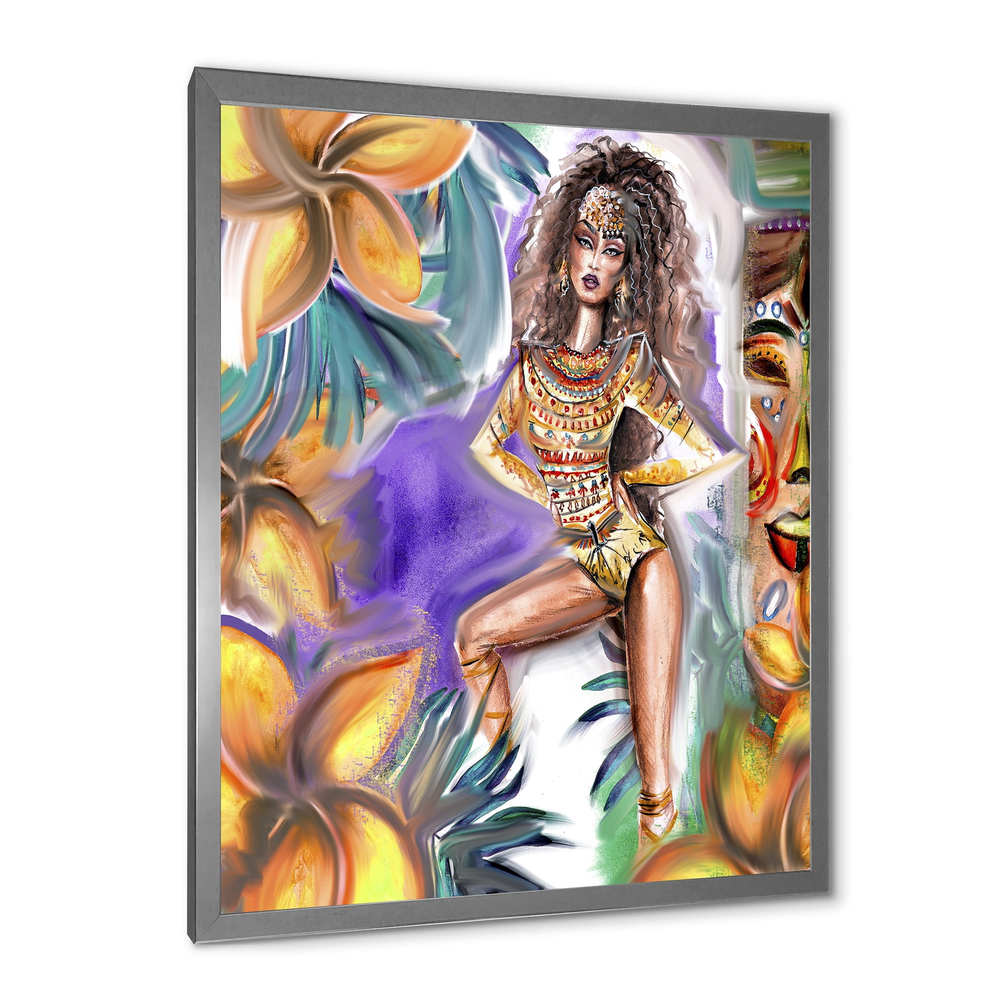 Designart 'Tropical Amazon Warrior Woman ' Traditional Framed Art Print
