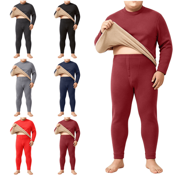 VEKDONE Plus Size Thermal Underwear for Men Long Johns Set Fleece Lined Heat Retention Underwear Base Layer Top And Bottom Set for Cold Weather