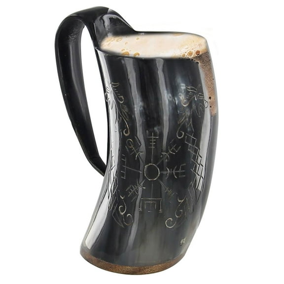 Armory Replicas Norse Viking Icelandic Drinking Horn Mug Features Icelandic Symbols Toast to Victory in Style Unique Piece, Size Varies