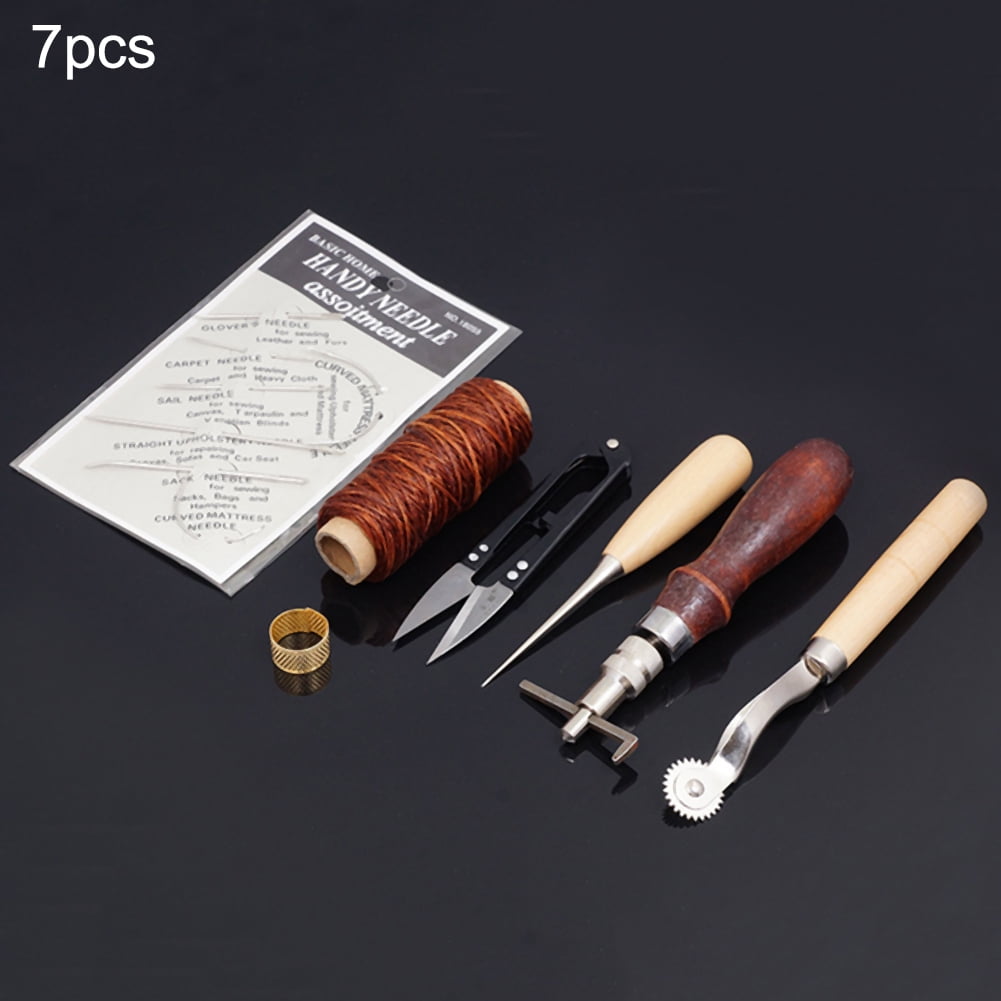 7Pcs/Set Leather Craft Hand Sewing Stitching Carving Work Tool Set Kit XU 
